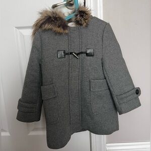 Zara Girls Wool Hooded Fur Winter Coat Size 7